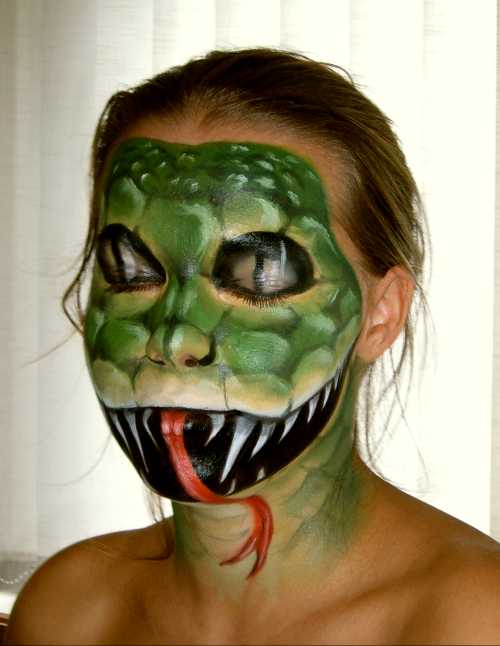 body painting art with monster face and flower 
